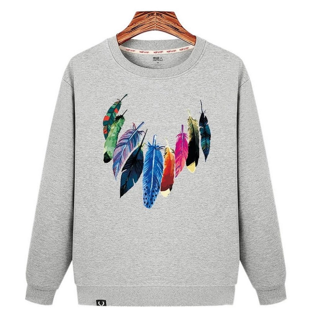 Autumn And Winter Warm Sweater, Gray Bottom And Multicolor Feathers